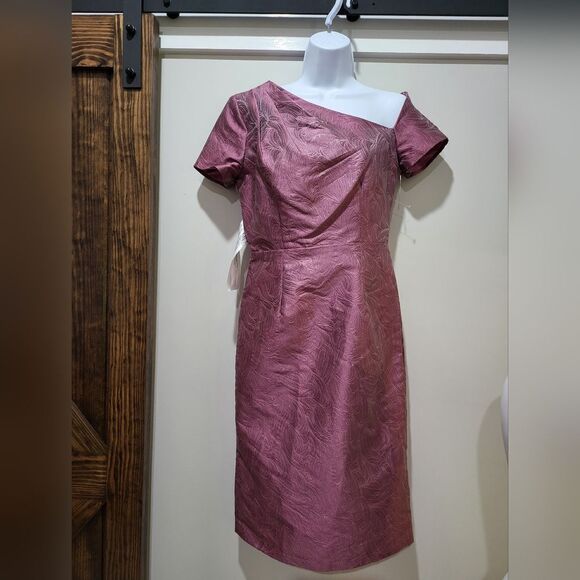 KAY UNGER CAITLYN JACQUARD CUT-OUT ASYMMETRIC MIDI DRESS NWOT size 4 Pink - Picture 4 of 6